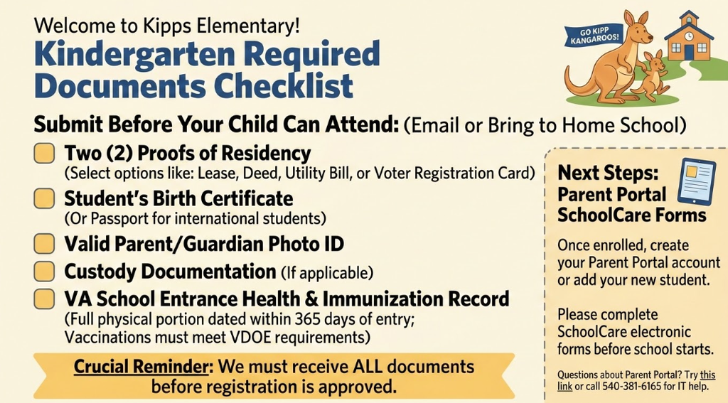 Kindergarten Doucements Checklist for registration. 