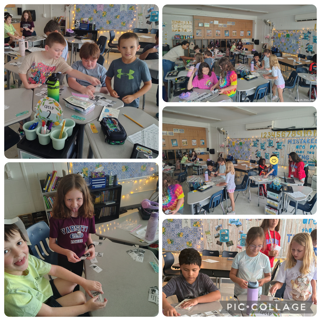 A photo collage showing elementary students working in small groups at desks in a classroom, sorting and examining animal adaptations along with printed science materials.