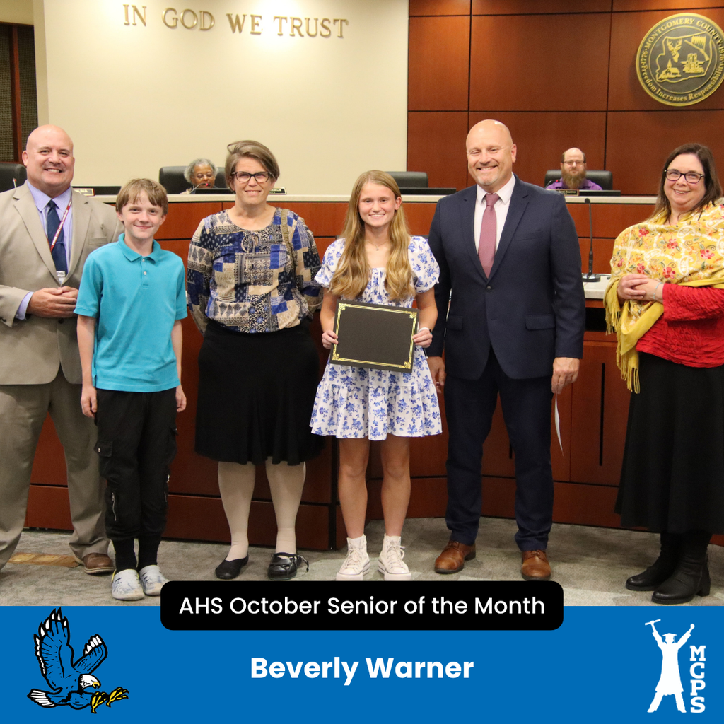 AHS October Senior of the Month award presentation for Beverly Warner.