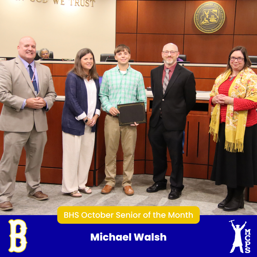 BHS October Senior of the Month award presentation for Michael Walsh.
