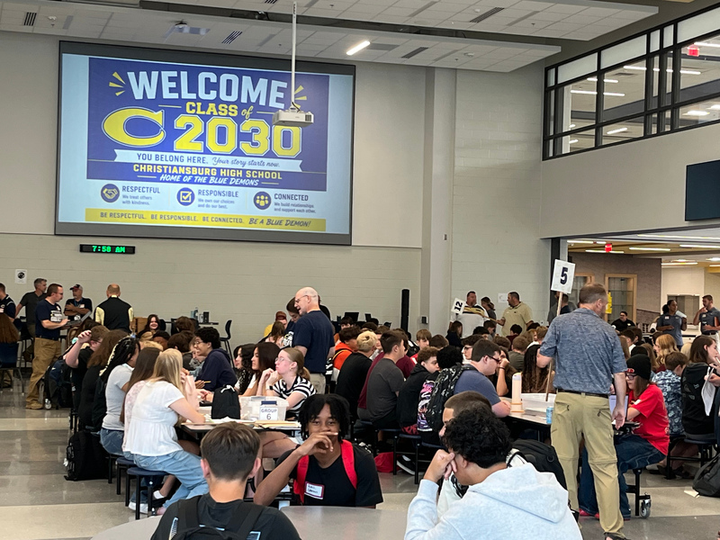 Christiansburg High School cafeteria with students