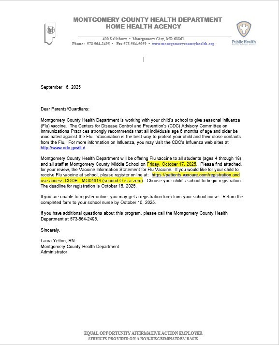 Health Department Letter