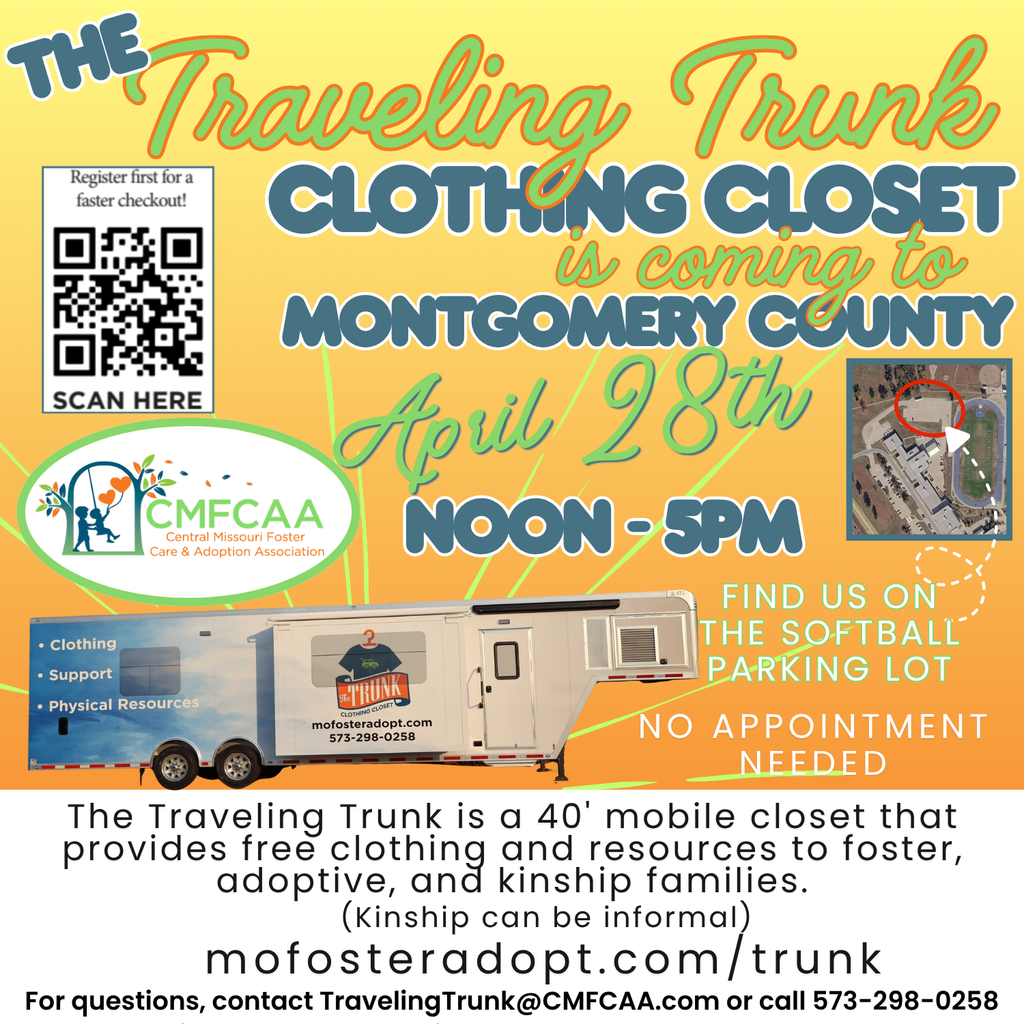 The Traveling Trunk Clothing Closet will be at MCMS on April 28th from noon to 5 pm.