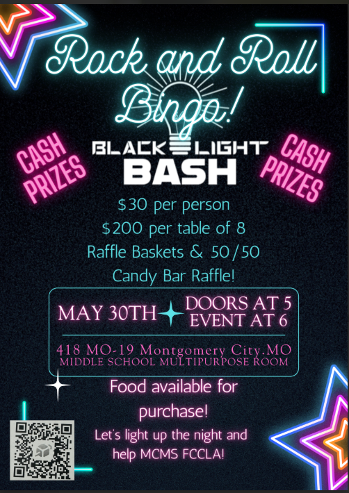 May 30th - Rock and Roll Bingo fundraiser for MCMS FCCLA kids headed to nationals!