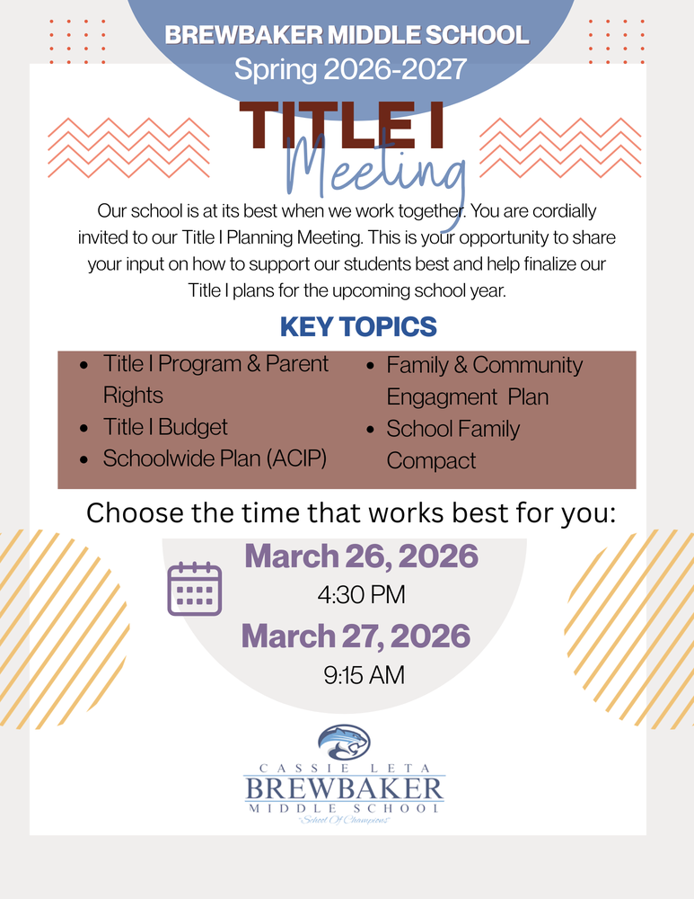 Spring 2026-2027 Title I Meeting Invitation 