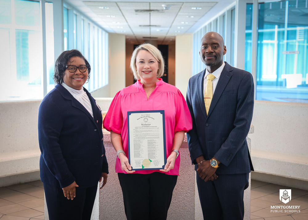 Mrs. Moody (Principal), Mrs. Watkins-Smith (MPS Board Vice President), Dr. Byrd (Superintendent)