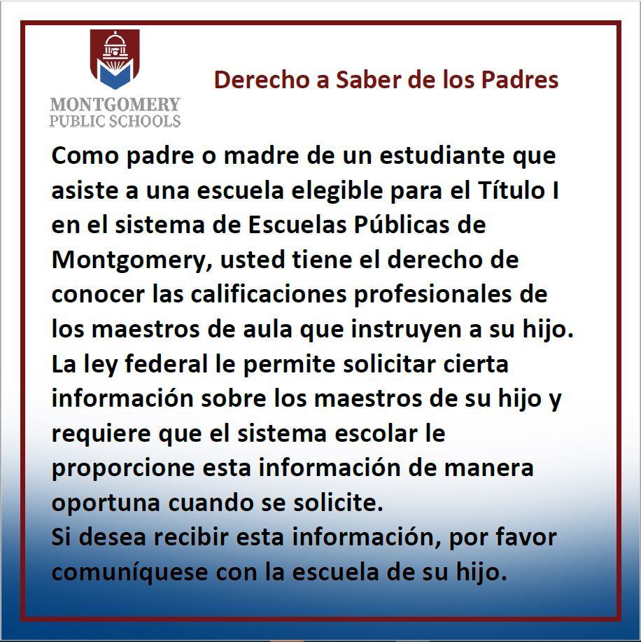 Title I Right to Know Spanish