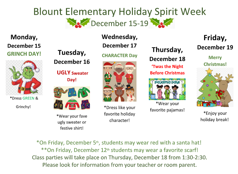 Blount's 2025 Winter Holiday Spirit Week