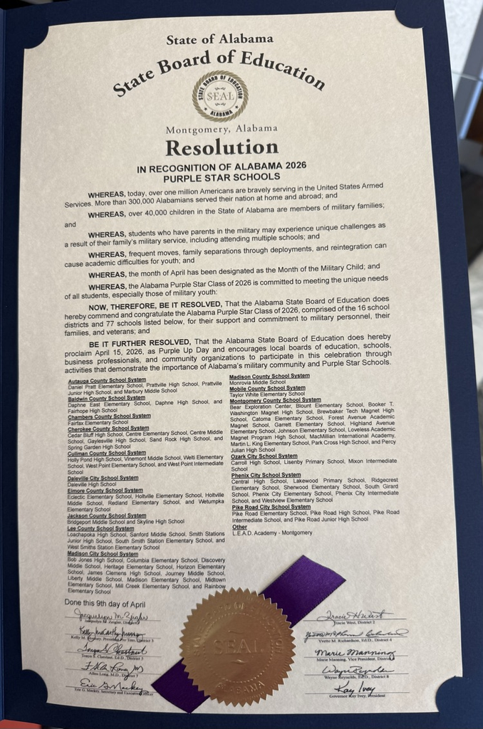 Alabama Resolution for Purple Star School