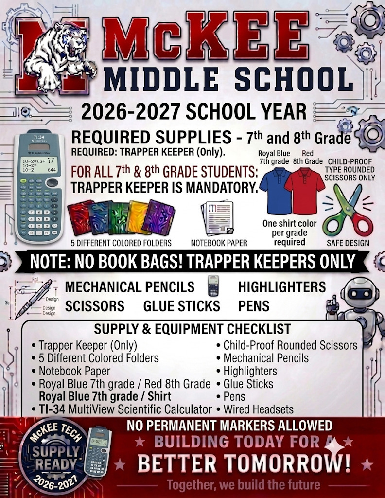 7th and 8th Grade Supply List