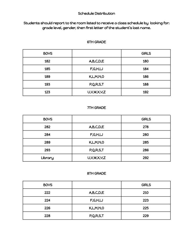 Please view this document for distribution of student schedules on Monday. 