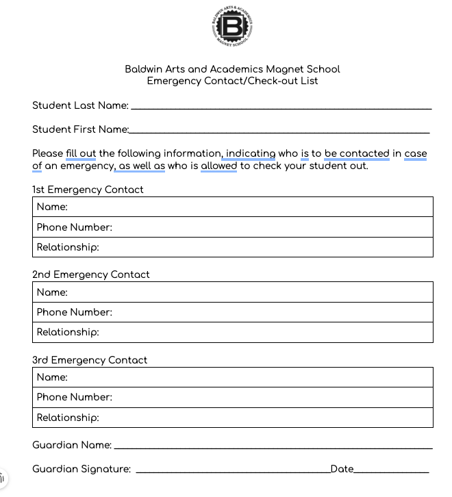 Emergency Check out Form