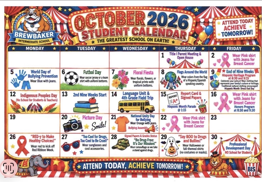 BIS October Calendar for Students