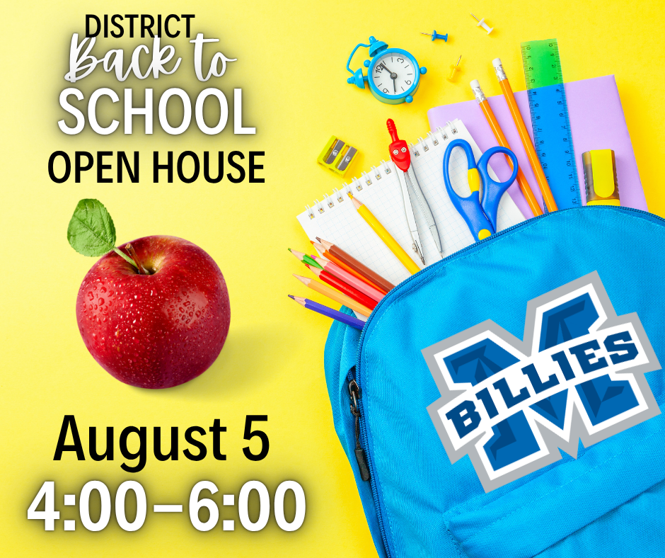 backpack and text saying back to school open house aug 5th 4-6