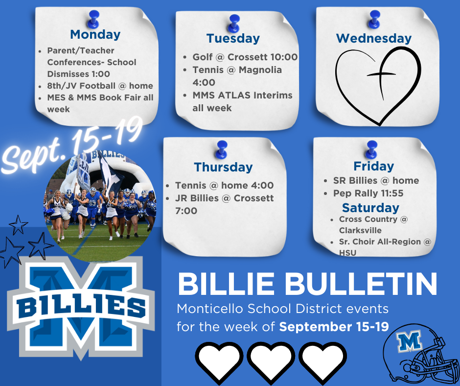 calendar with text billie bulletin