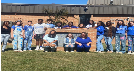 Students in front of school