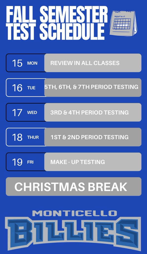 MHS semester test schedule