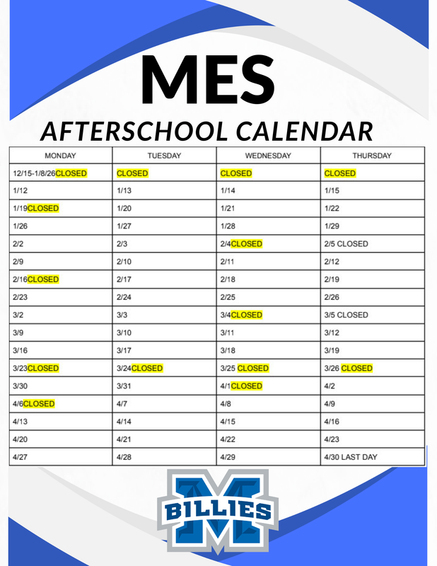 mes afterschool calendar