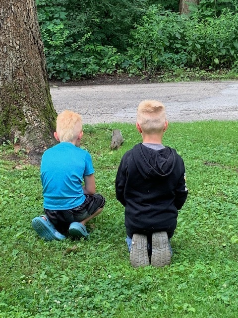 Students Looking at a Squirrel