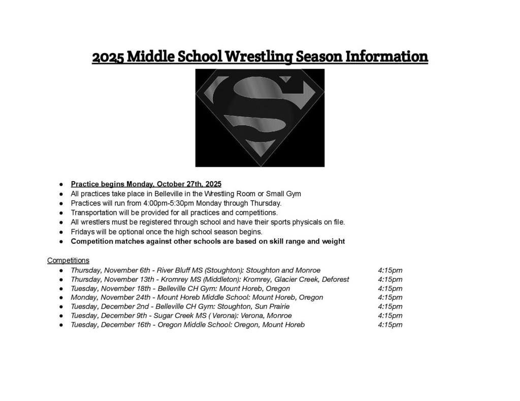 Sugar River Middle School Wrestling Information