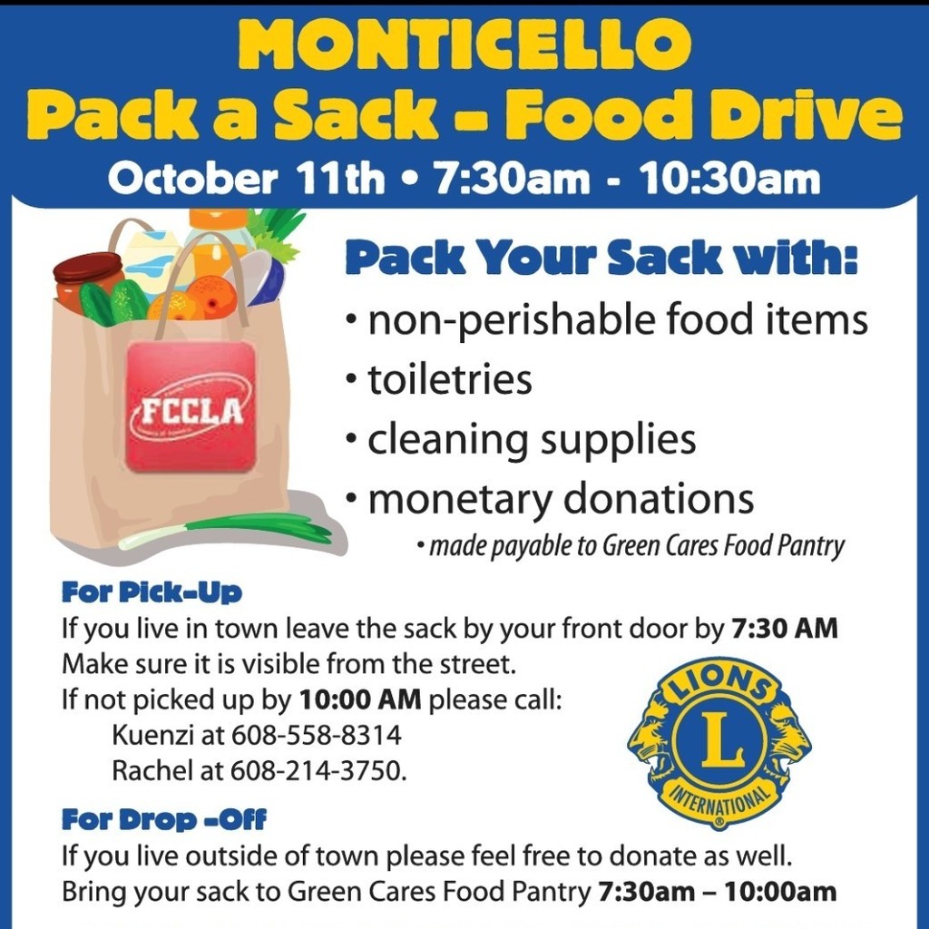 FCCLA and Lions food drive October 11th from 7:30am-10:30am