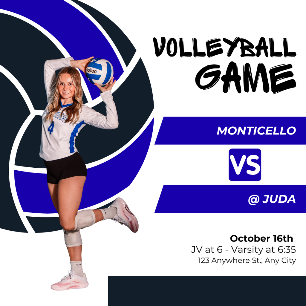 Monticello Volleyball vs Juda at Juda, October 16th at 6 PM JV, Varsity to follow