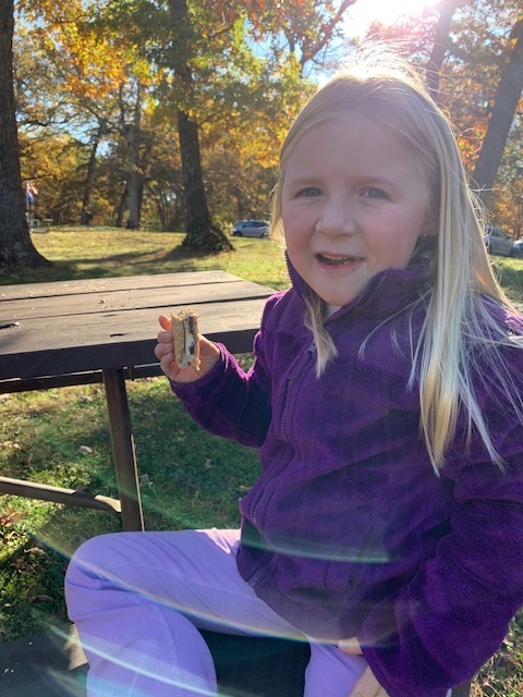 First Grader Eating a S'more