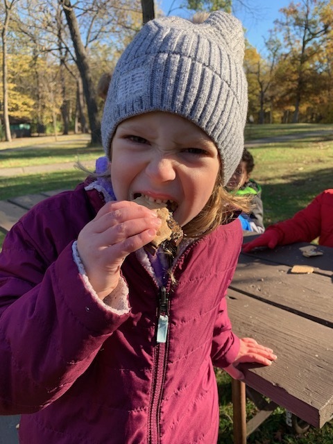 First Grader Eating a S'more