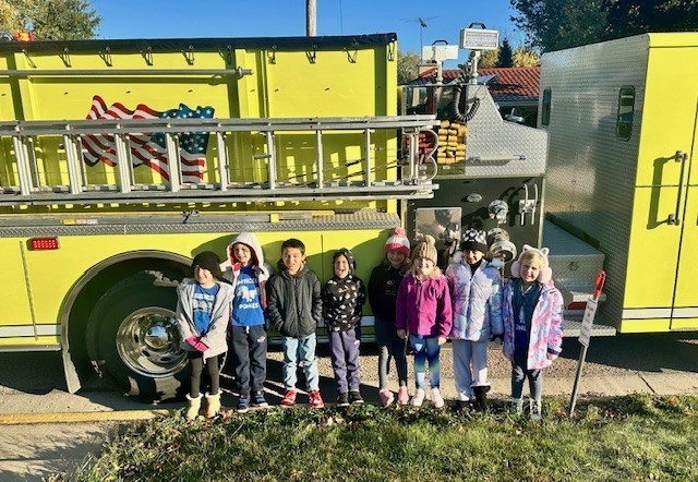 Students with Fire Truck