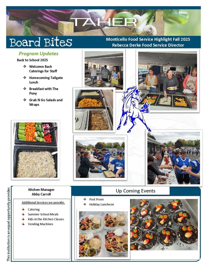 Taher Food Program Updates and Upcoming Events for Monticello