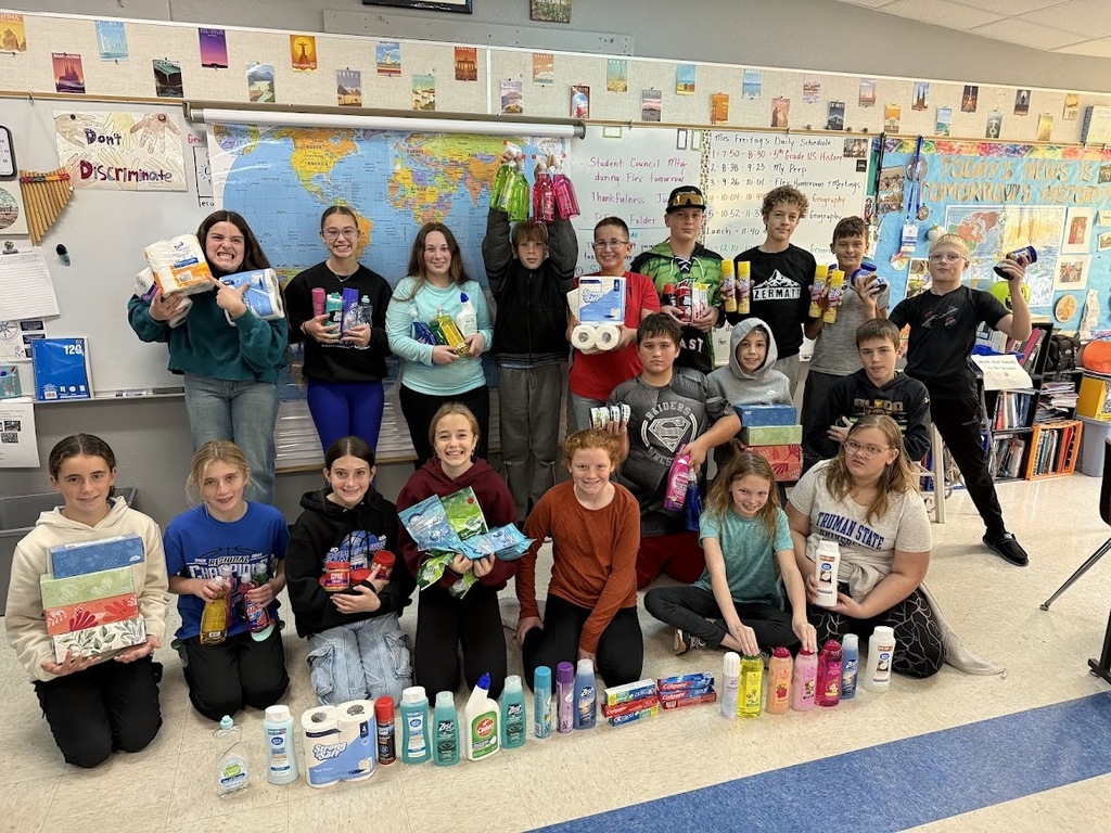 Middle School Student Council with Donations to Home of Our Own