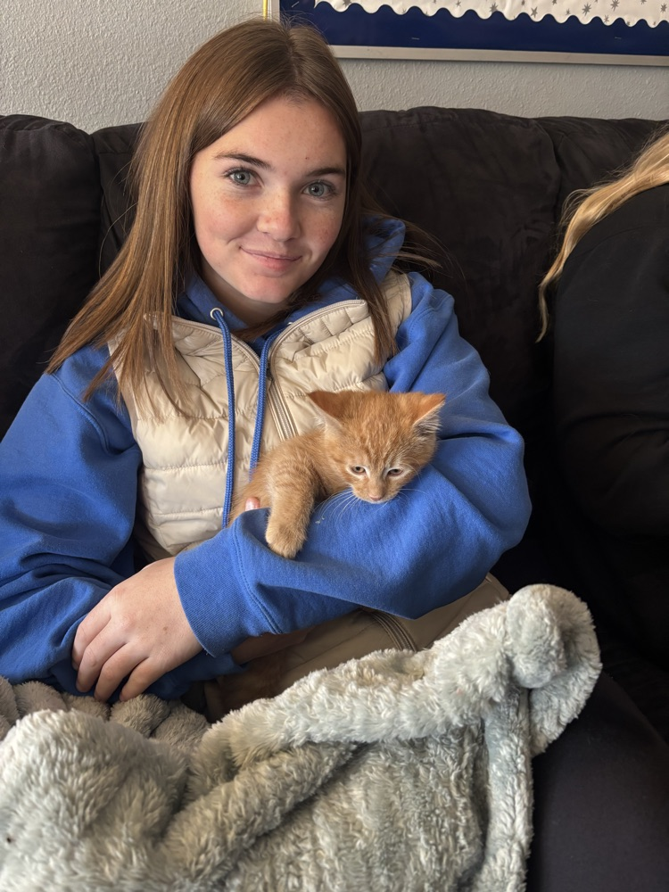 student with kitten