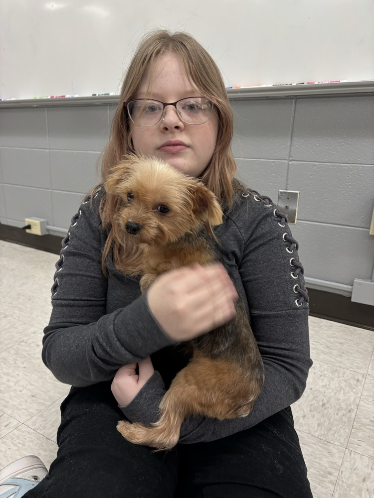 student and puppy