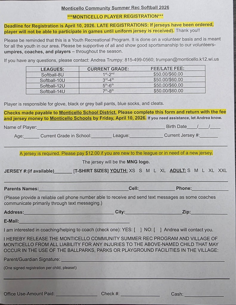 Summer Softball Registration