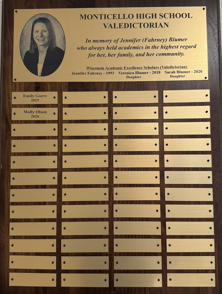 Valedictorian plaque