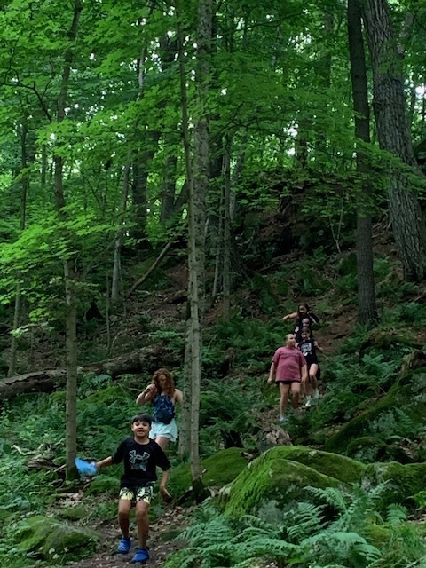 Four middle school students hiking at Governor Dodge State Park