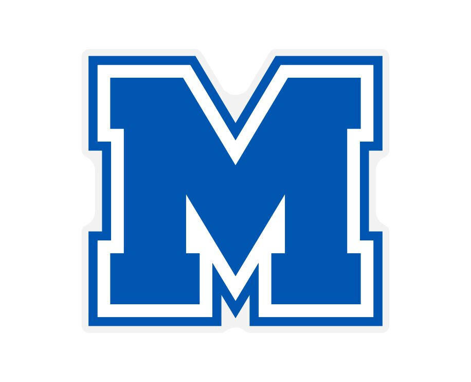 Blue and white "M"