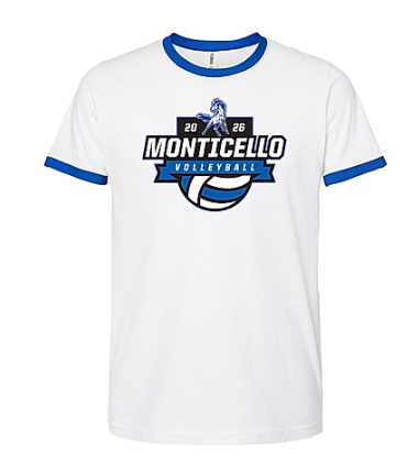 unisex blue ring, white volleyball t-shirt