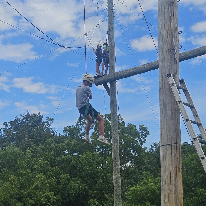 students on high ropes course