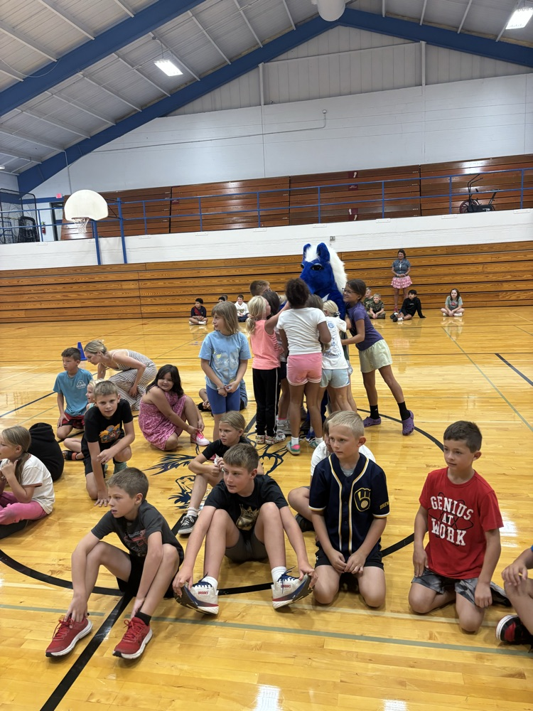 students and blue pony