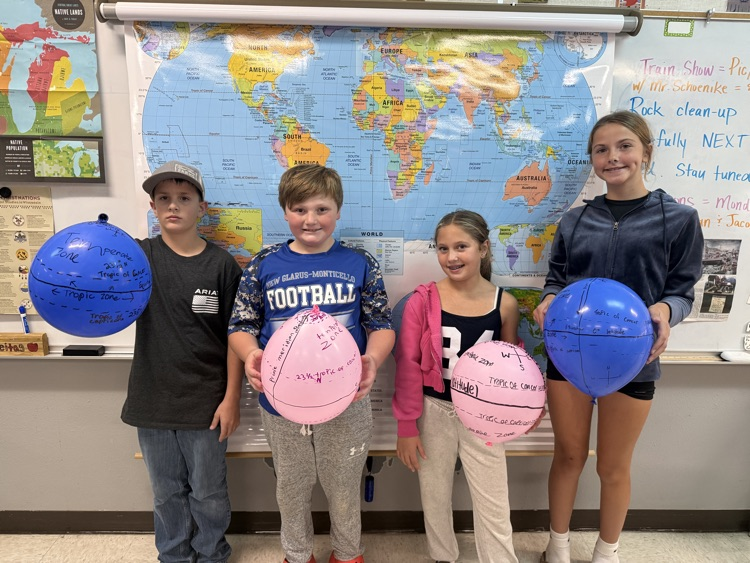 Students holding balloon globes