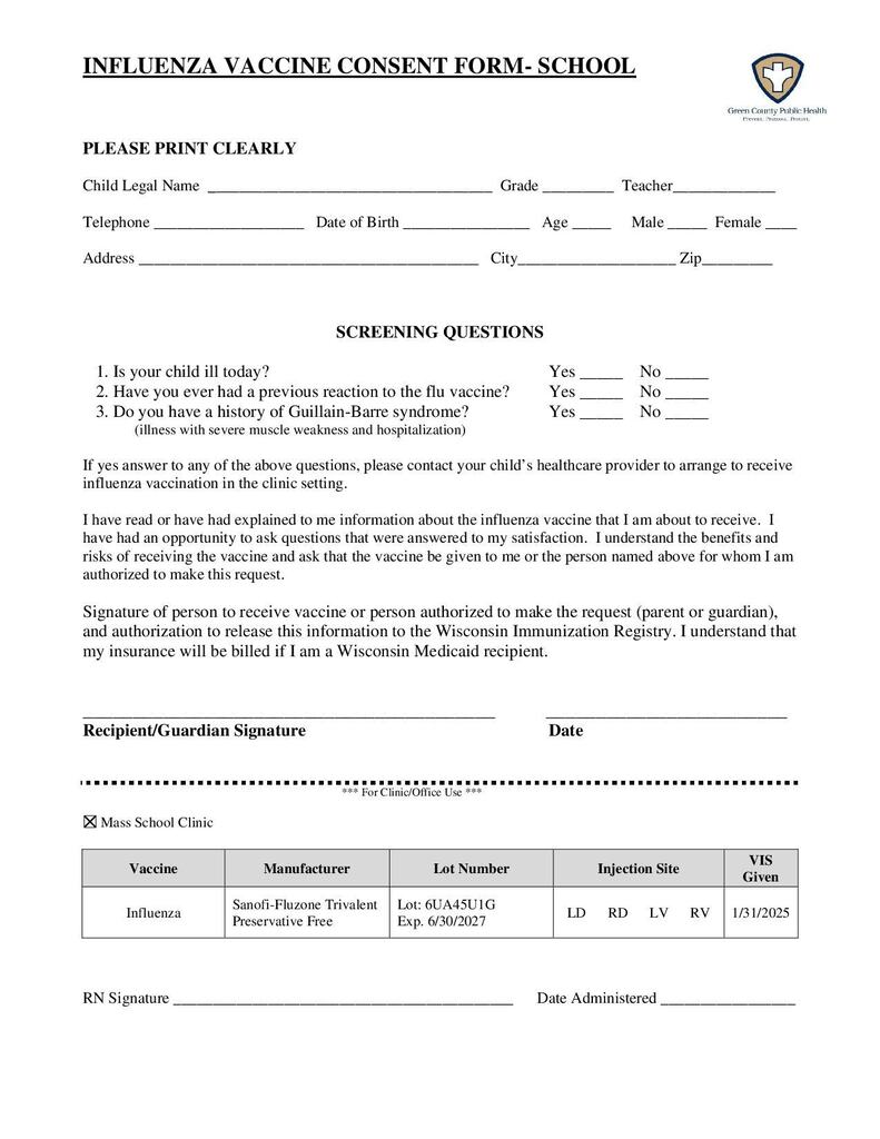Flu shot consent form