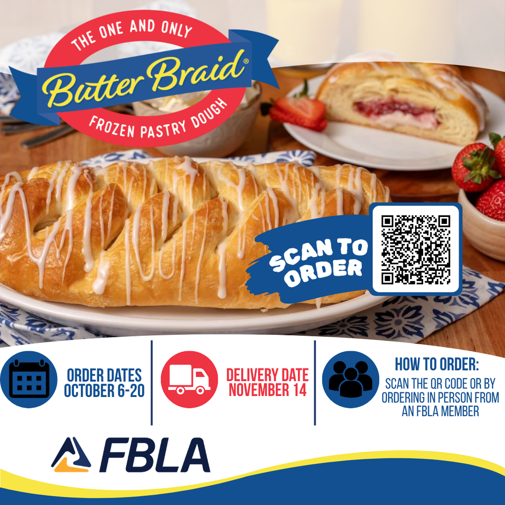 FBLA Butterbraid Fundraiser from October 6-20, Scan QR Code or Order from an FBLA Member