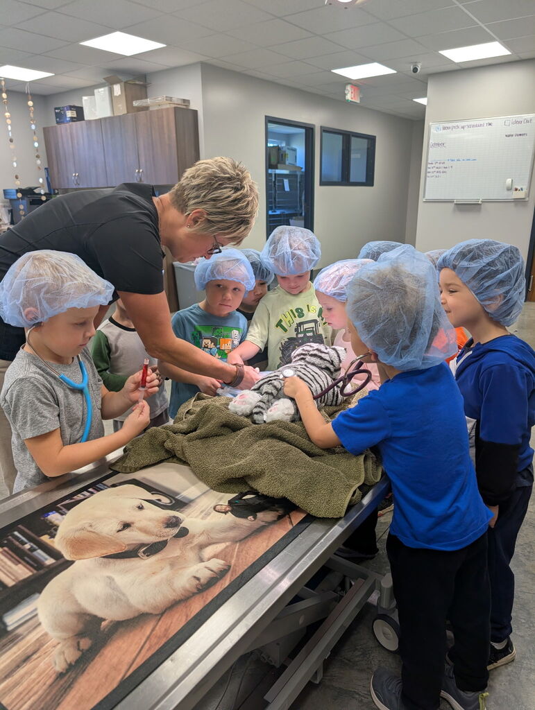 Elementary Students with Veterinarian Play Acting as Veterinarian