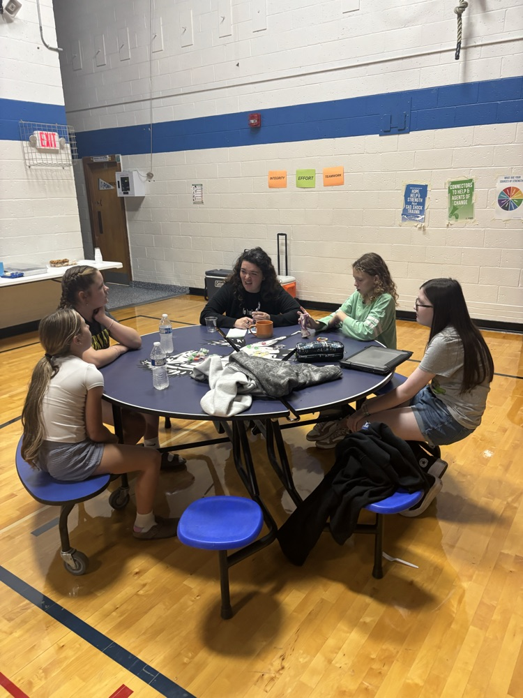 Adult advisors guiding students.