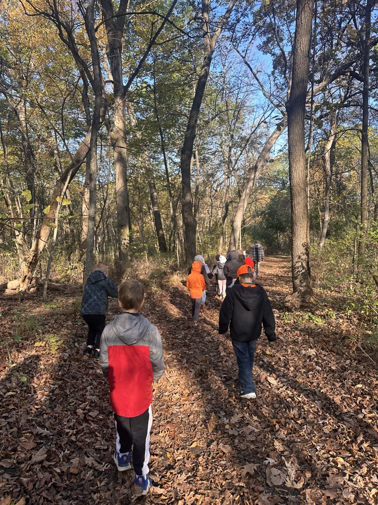 Students hiking on a trail.