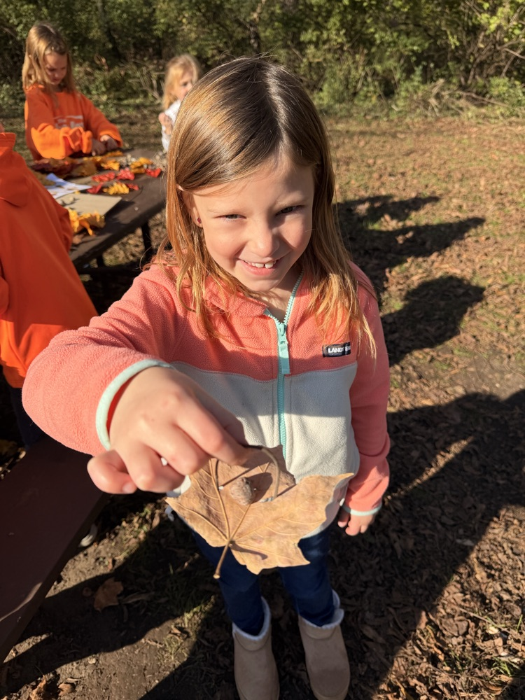 A child holding a leaf.