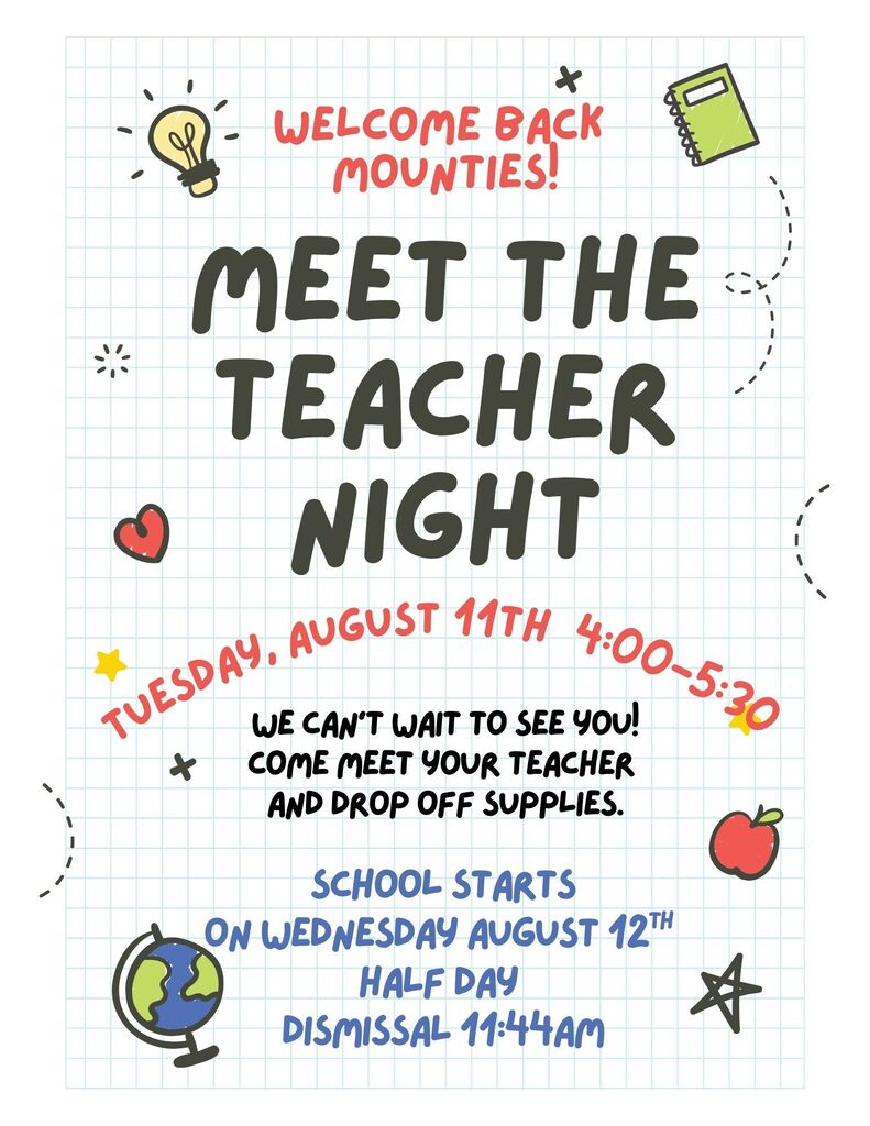 Meet the Teacher Night - August 11th 4:00-5:30pm