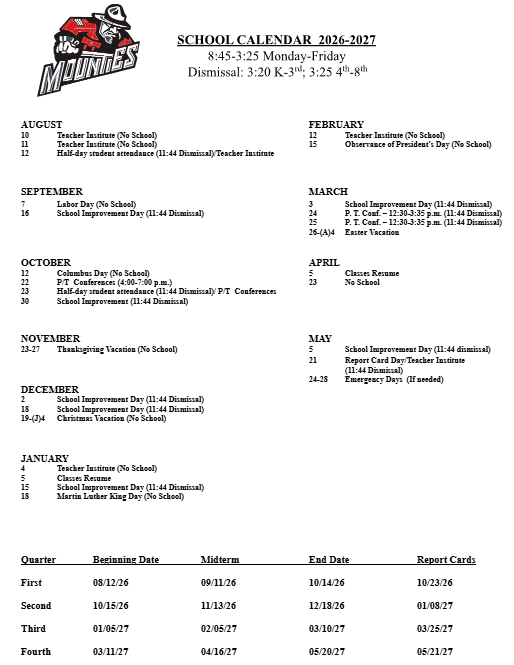 2026-2027 School Calendar