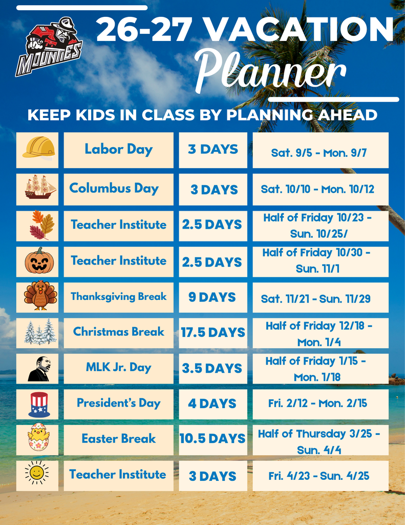 2026-2027 Best days to plan vacations!